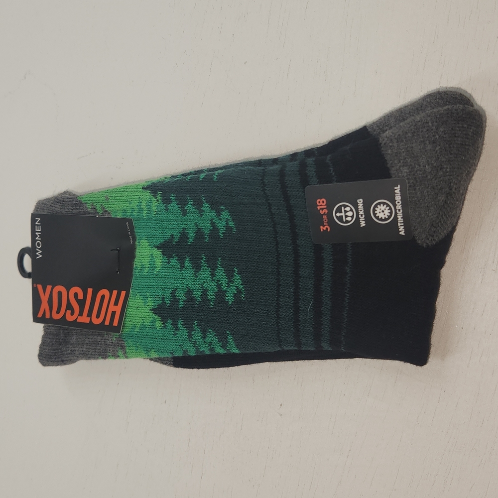 Hotsox Women's Green and Black Forest Tree Line Crew Novelty Socks